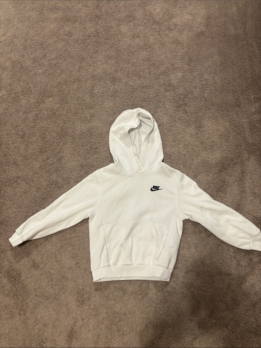 Nike White Kids Hoodie with Black Swoosh Chest Logo Size S